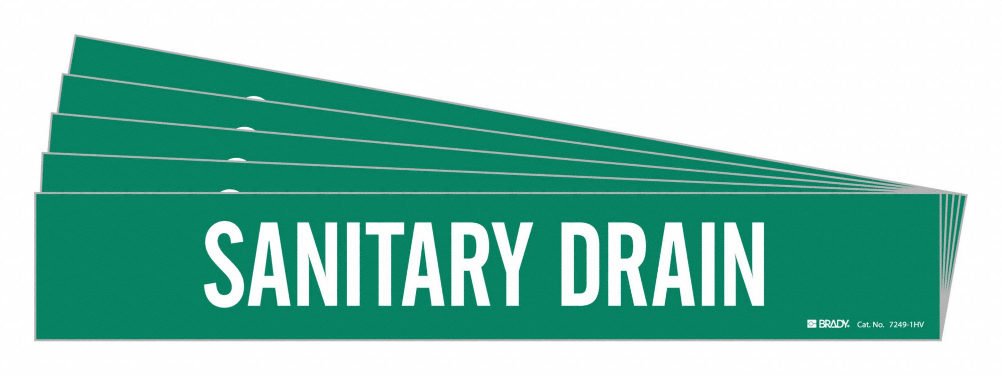 Pipe Marker: Sanitary Drain, Green, White, Fits 8 in and Larger Pipe O.D., 1 Pipe Markers, 5 PK