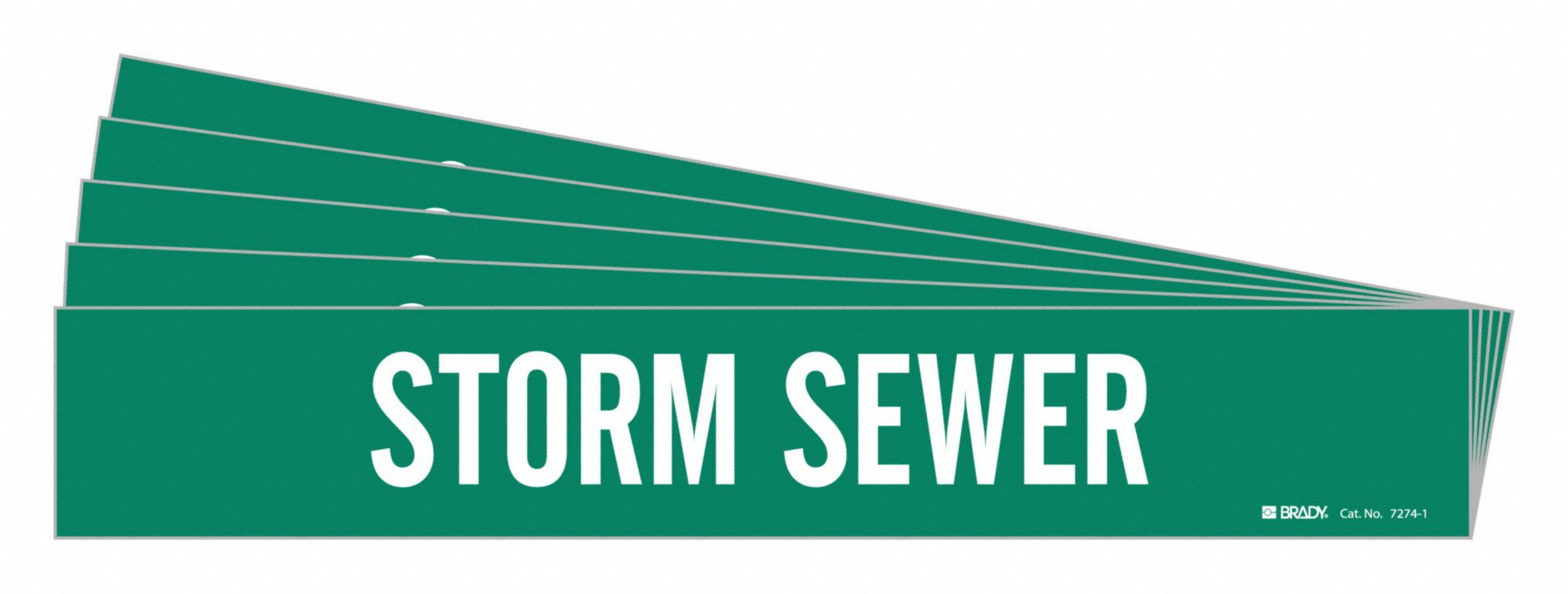 Pipe Marker: Storm Sewer, Green, White, Fits 2 1/2 to 7 7/8 in Pipe O.D., 1 Pipe Markers, 5 PK