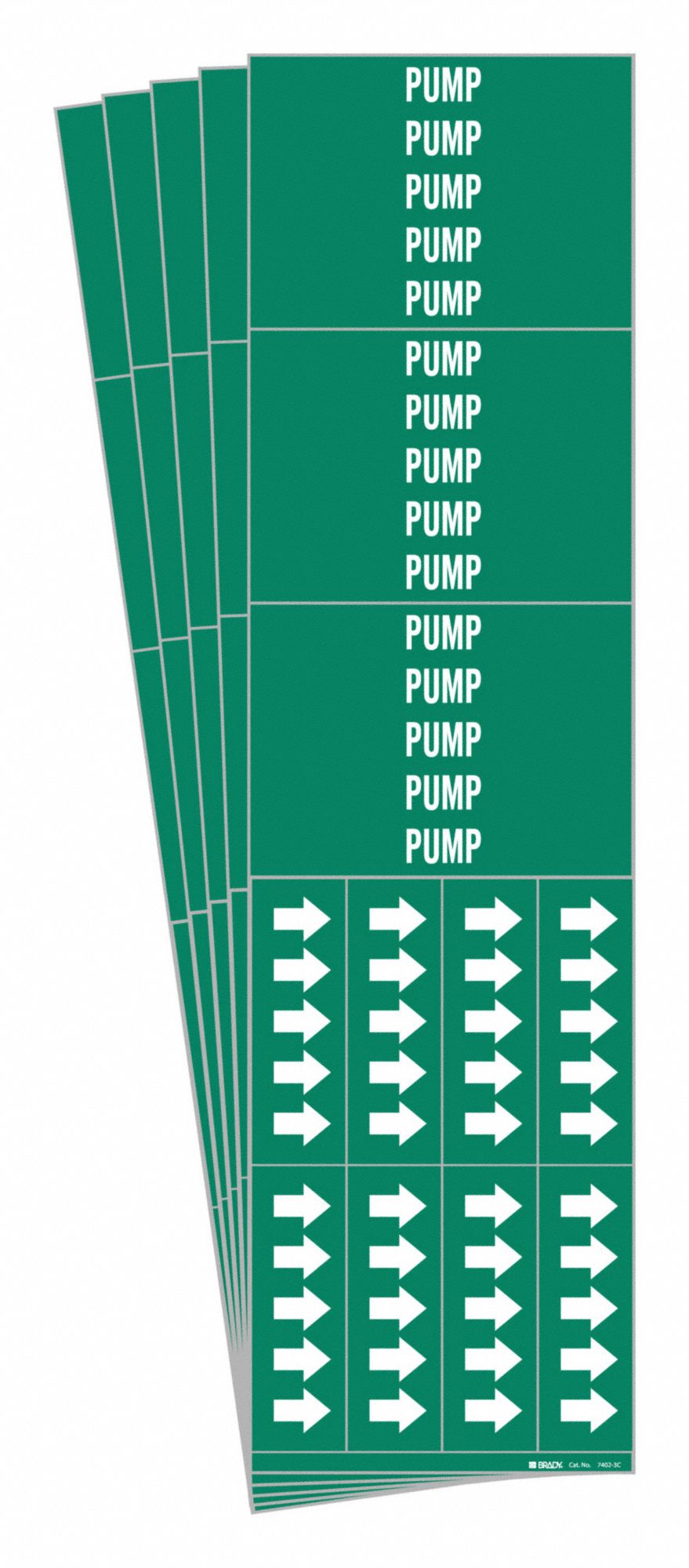 Pipe Marker: Pump, Green, White, Fits 3/4 in and Smaller Pipe O.D., 3 Pipe Markers, 5 PK