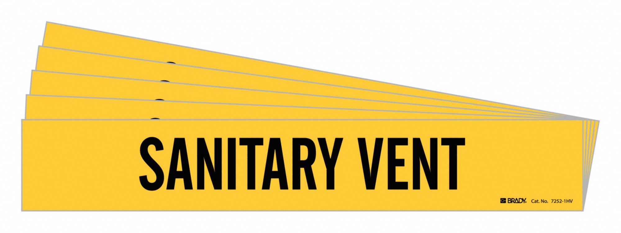 Pipe Marker: Sanitary Vent, Yellow, Black, Fits 8 in and Larger Pipe O.D., 1 Pipe Markers, 5 PK