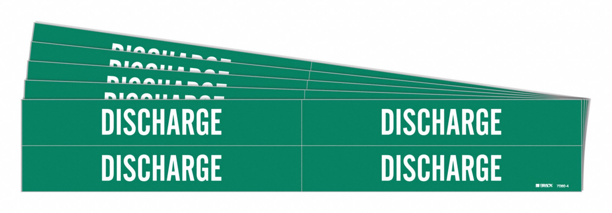 Pipe Marker: Discharge, Green, White, Fits 3/4 to 2 3/8 in Pipe O.D., 4 Pipe Markers, 5 PK