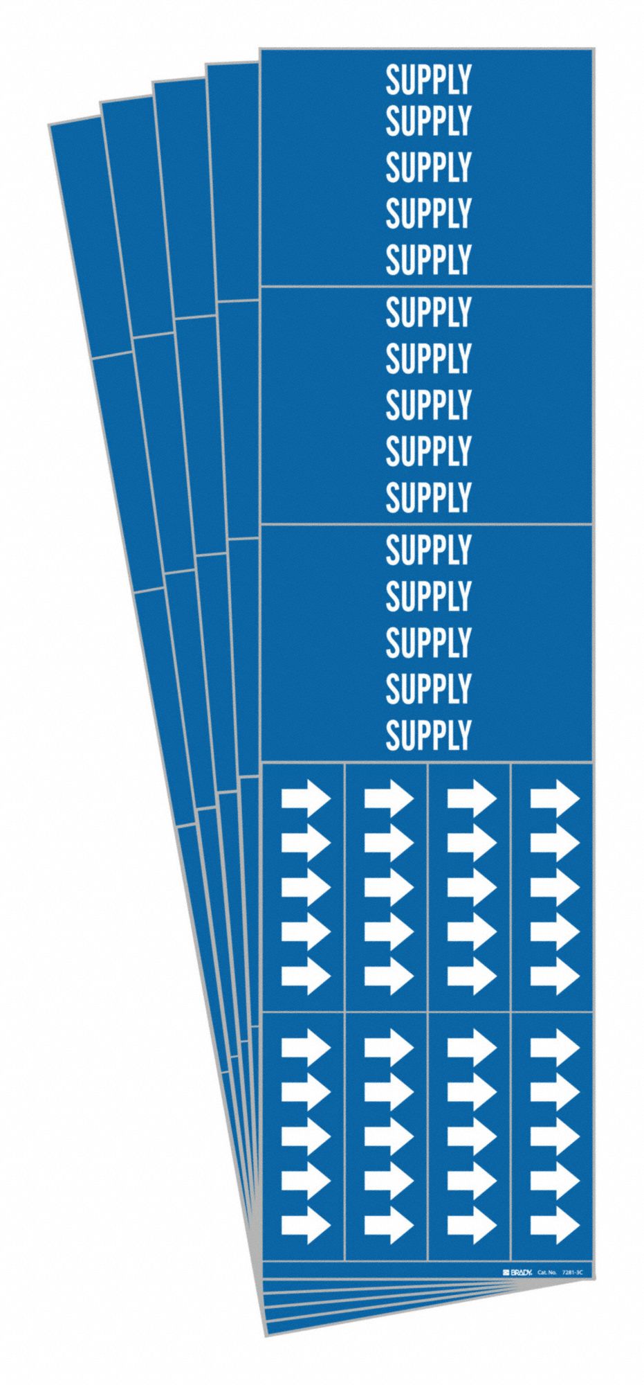 Pipe Marker: Supply, Blue, White, Fits 3/4 in and Smaller Pipe O.D., 3 Pipe Markers, 5 PK