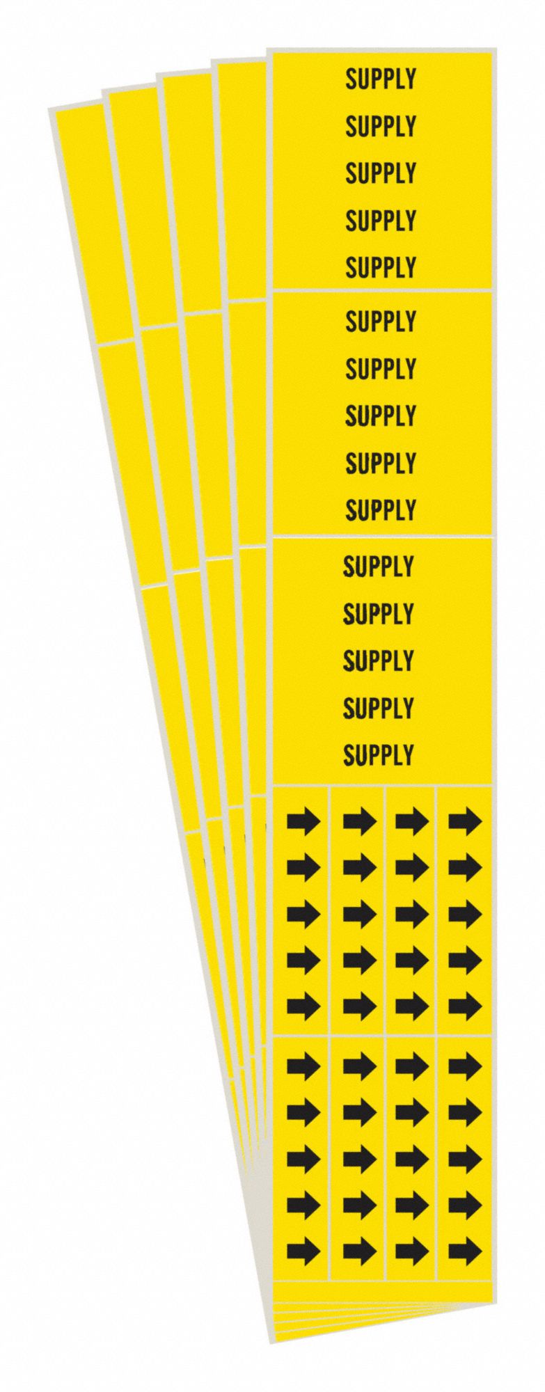 Pipe Marker: Supply, Yellow, Black, Fits 3/4 in and Smaller Pipe O.D., 3 Pipe Markers, 5 PK