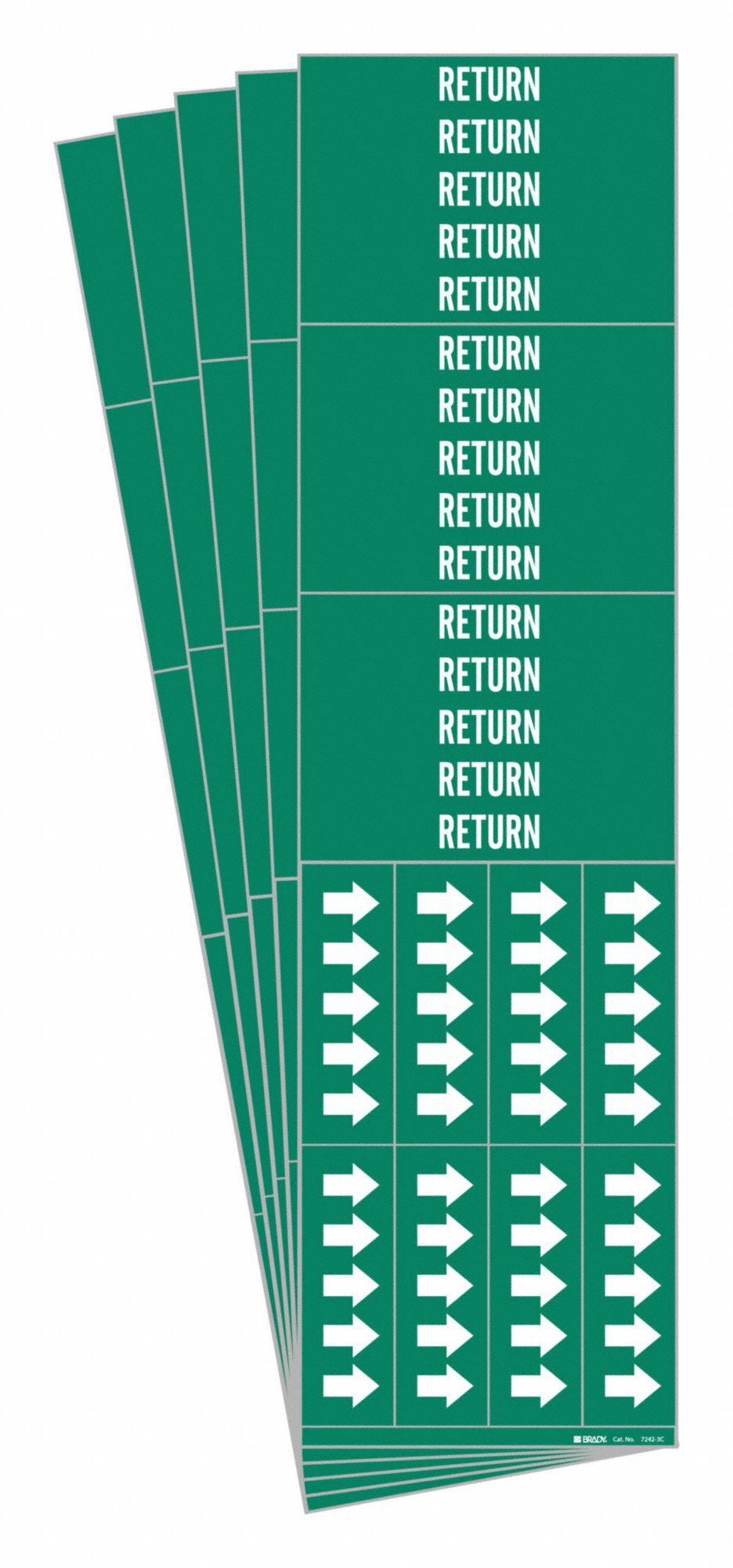 Pipe Marker: Return, Green, White, Fits 3/4 in and Smaller Pipe O.D., 3 Pipe Markers, 5 PK