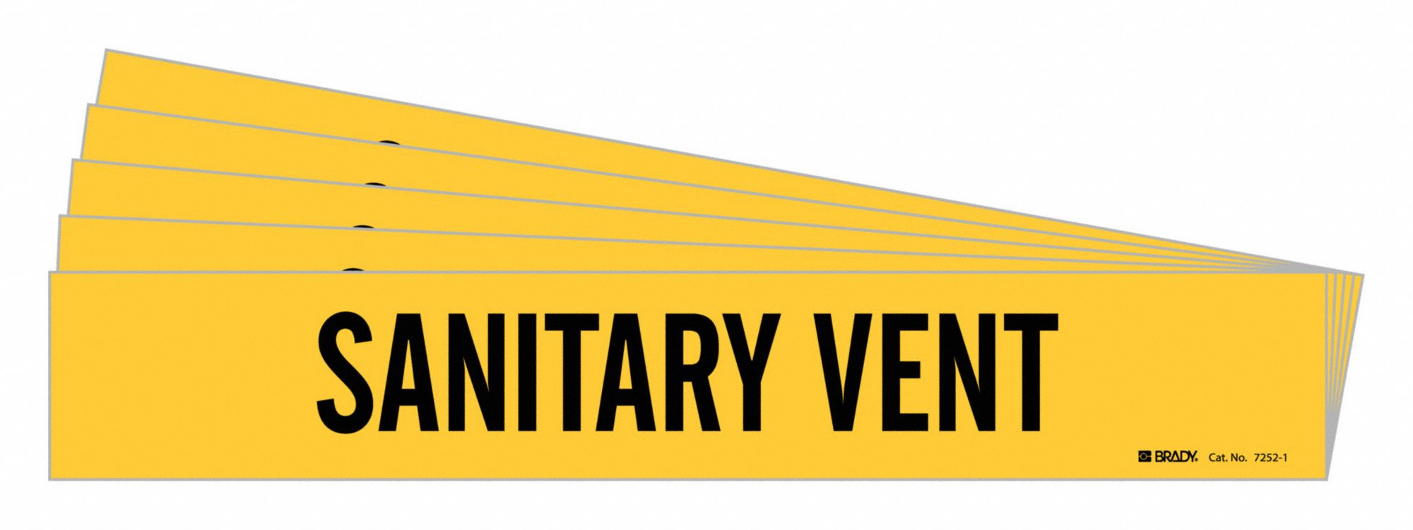 Pipe Marker: Sanitary Vent, Yellow, Black, Fits 2 1/2 to 7 7/8 in Pipe O.D., 1 Pipe Markers, 5 PK