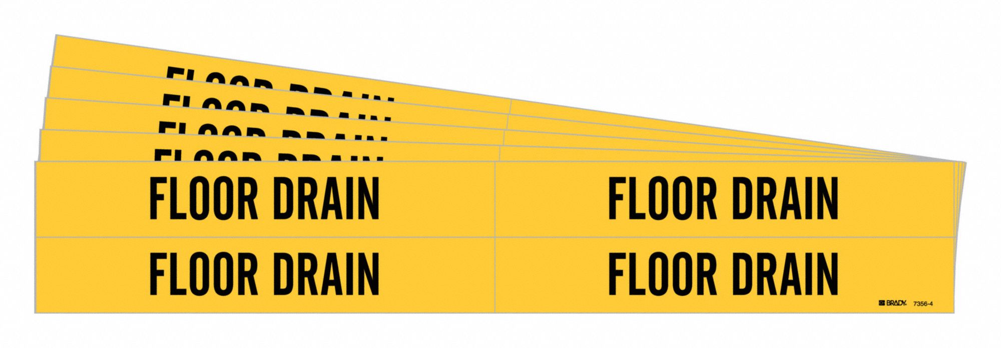 Pipe Marker: Floor Drain, Yellow, Black, Fits 3/4 to 2 3/8 in Pipe O.D., 4 Pipe Markers, 5 PK