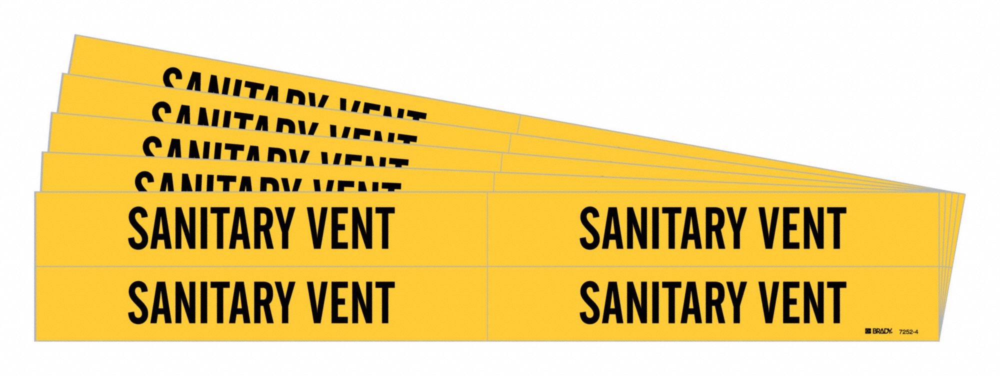 Pipe Marker: Sanitary Vent, Yellow, Black, Fits 3/4 to 2 3/8 in Pipe O.D., 4 Pipe Markers, 5 PK