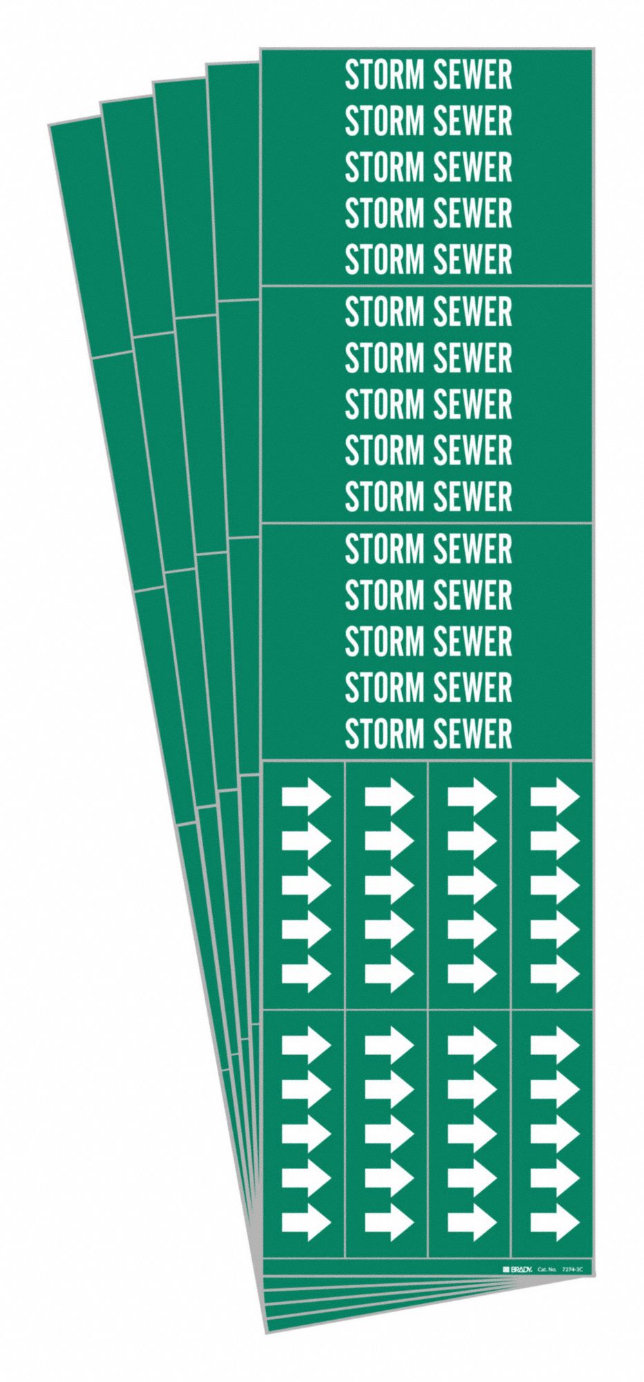 Pipe Marker: Storm Sewer, Green, White, Fits 3/4 in and Smaller Pipe O.D., 3 Pipe Markers, 5 PK