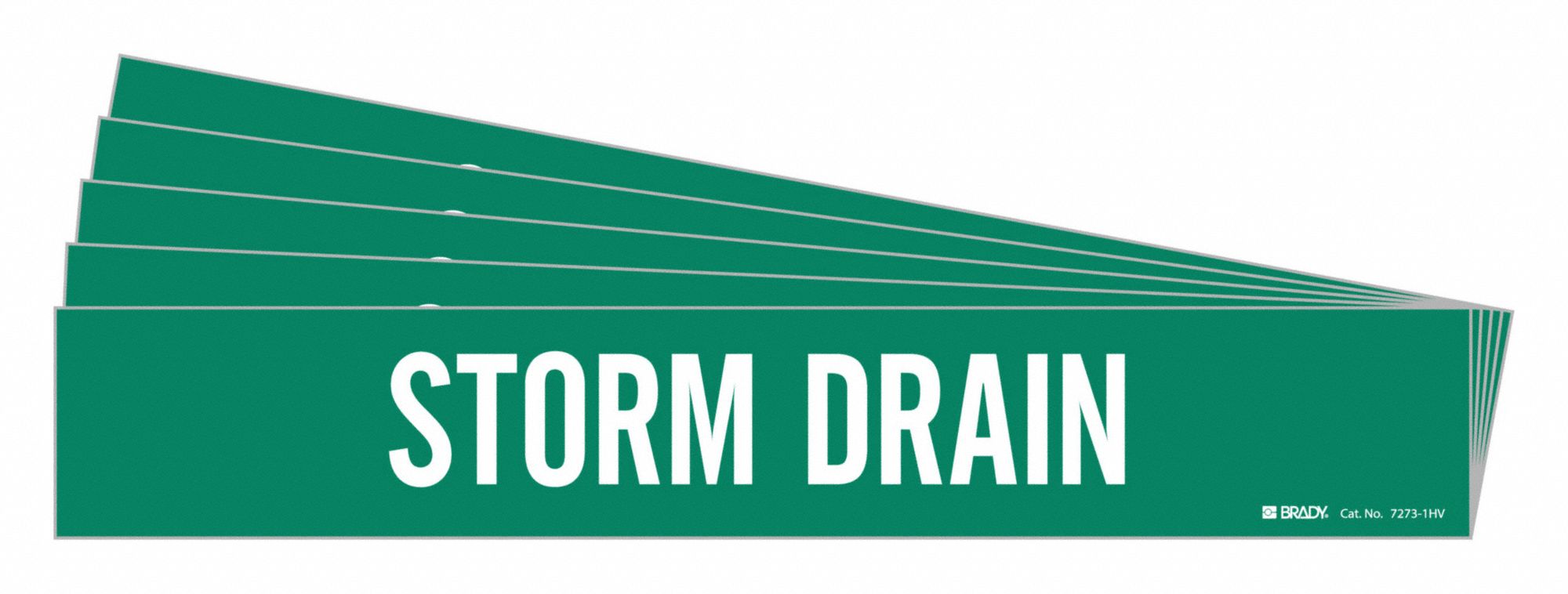 Pipe Marker: Storm Drain, Green, White, Fits 8 in and Larger Pipe O.D., 1 Pipe Markers, 5 PK