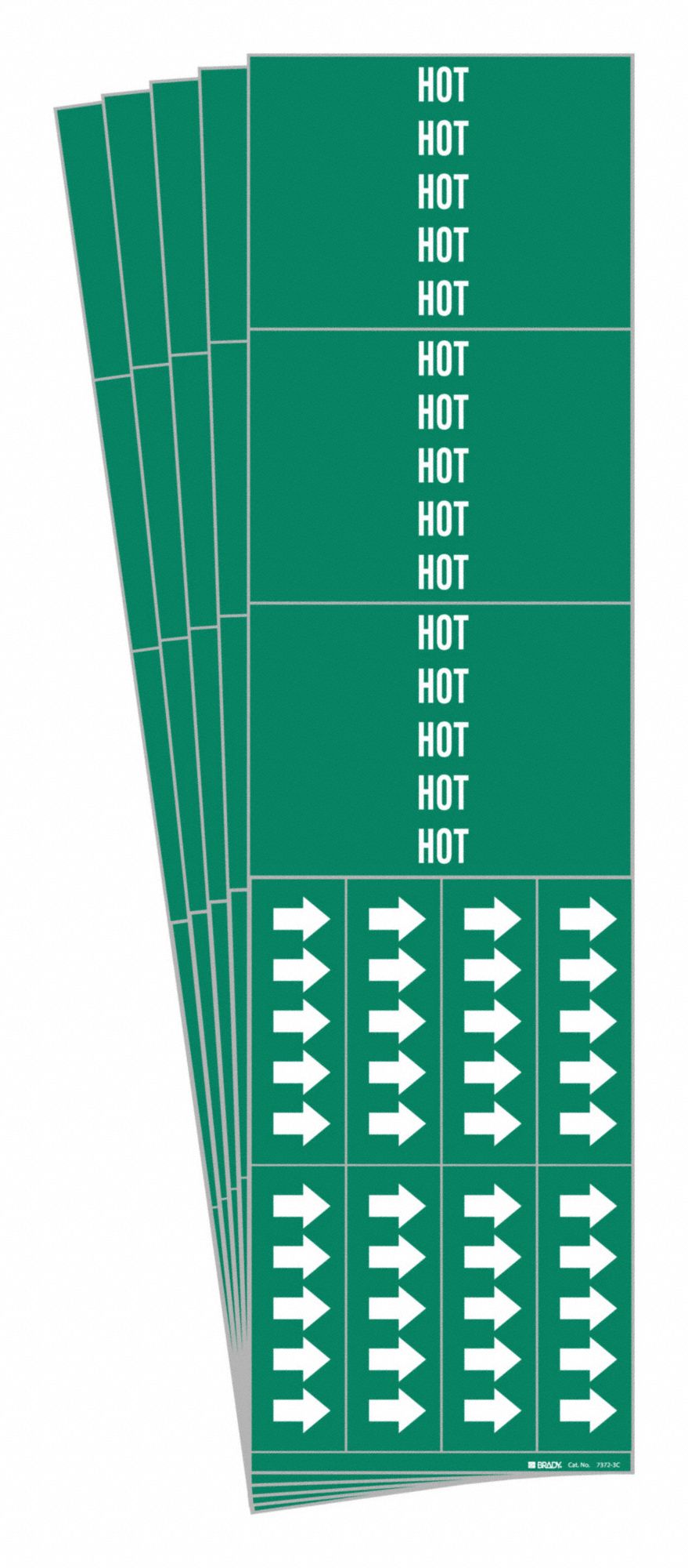 Pipe Marker: Hot, Green, White, Fits 3/4 in and Smaller Pipe O.D., 3 Pipe Markers, With Arrows, 5 PK