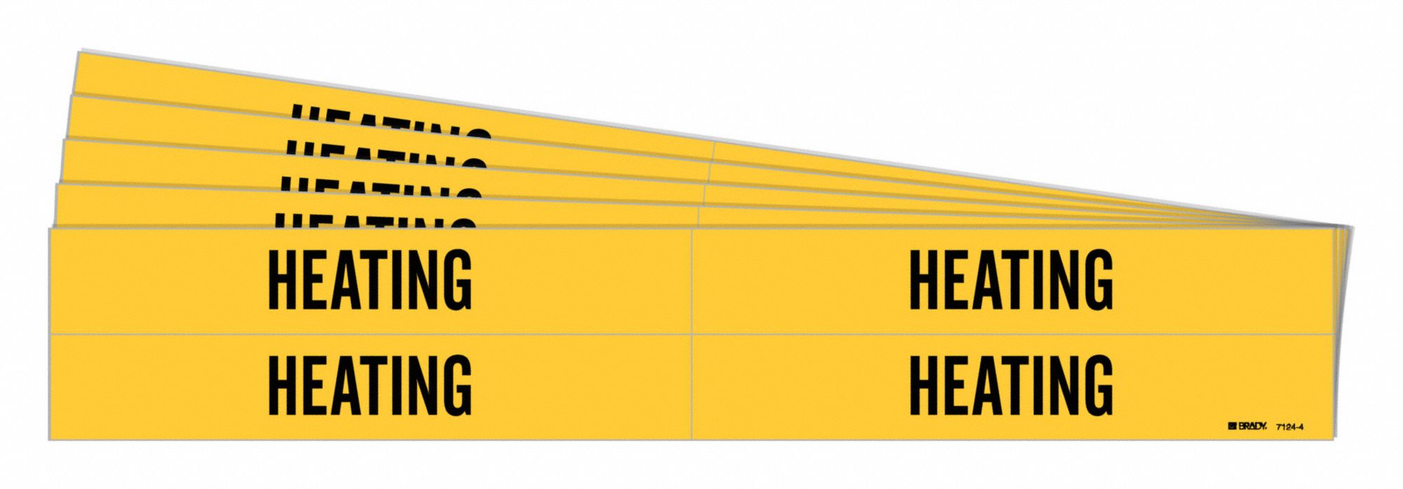 Pipe Marker: Heating, Yellow, Black, Fits 3/4 to 2 3/8 in Pipe O.D., 4 Pipe Markers, 5 PK