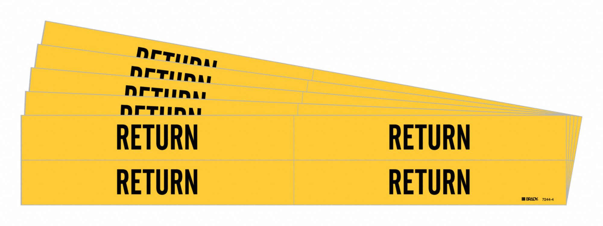 Pipe Marker: Return, Yellow, Black, Fits 3/4 to 2 3/8 in Pipe O.D., 4 Pipe Markers, 5 PK