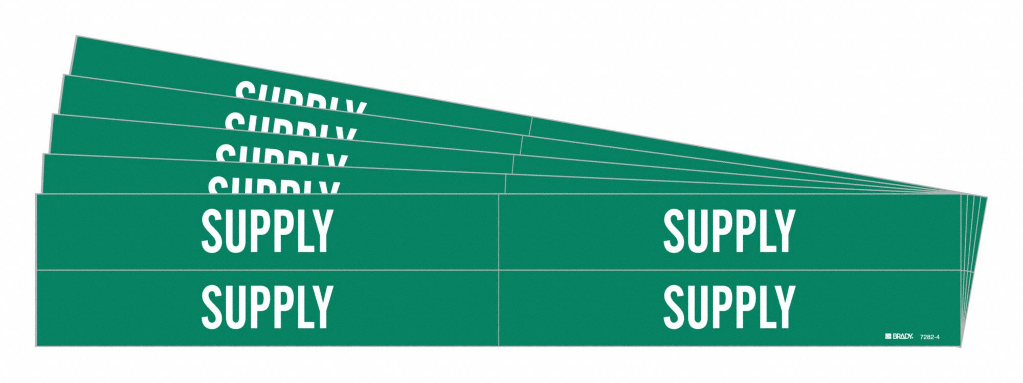 Pipe Marker: Supply, Green, White, Fits 3/4 to 2 3/8 in Pipe O.D., 4 Pipe Markers, 5 PK