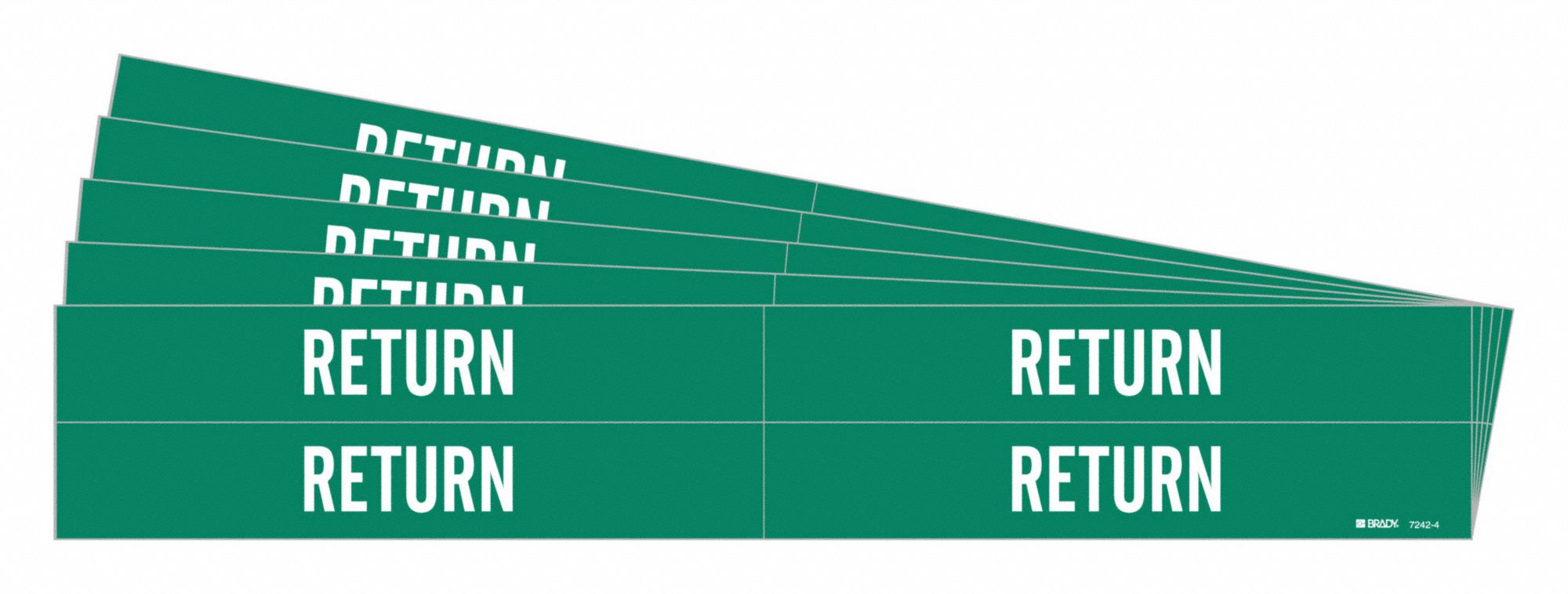 Pipe Marker: Return, Green, White, Fits 3/4 to 2 3/8 in Pipe O.D., 4 Pipe Markers, 5 PK
