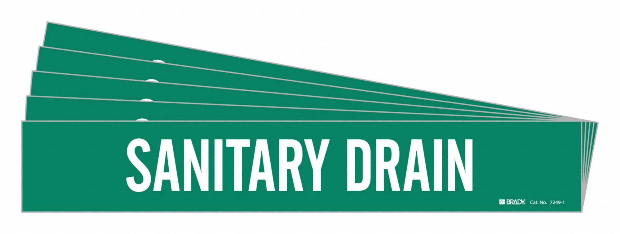 Pipe Marker: Sanitary Drain, Green, White, Fits 2 1/2 to 7 7/8 in Pipe O.D., 1 Pipe Markers, 5 PK
