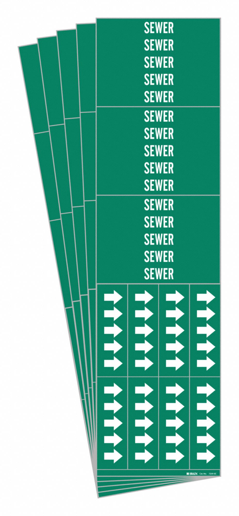 Pipe Marker: Sewer, Green, White, Fits 3/4 in and Smaller Pipe O.D., 3 Pipe Markers, 5 PK