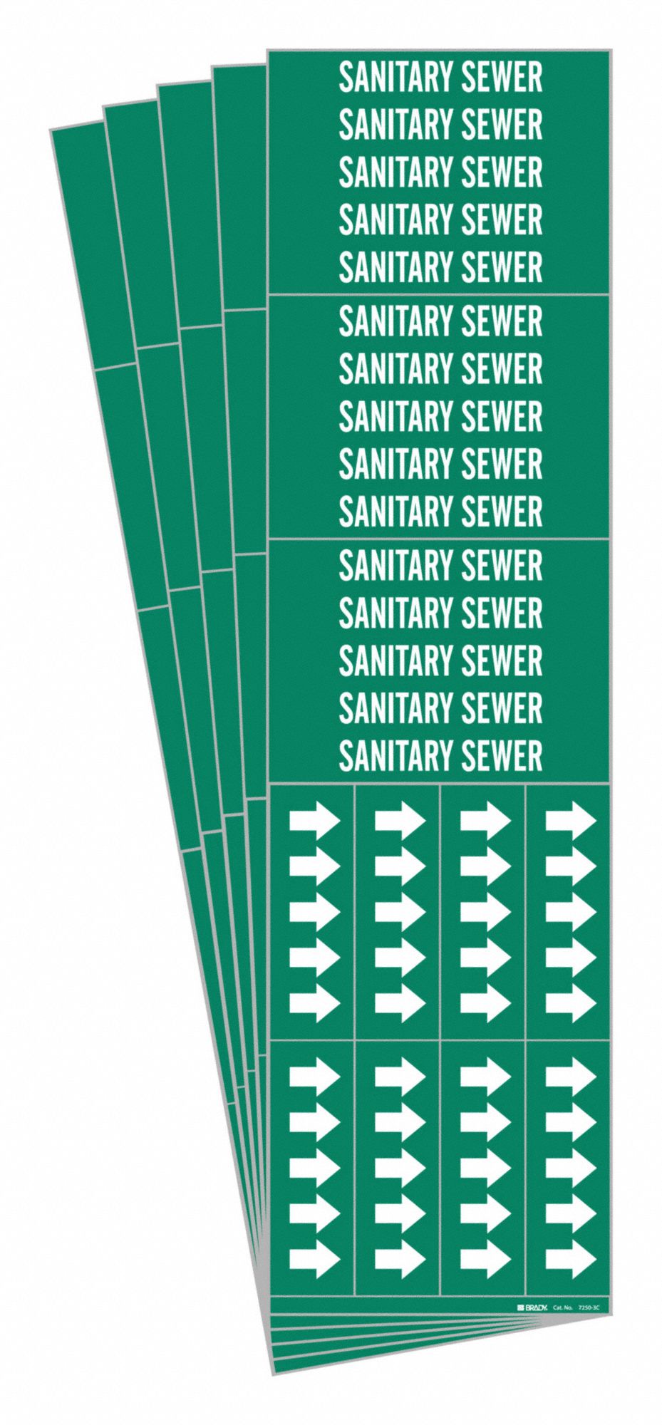 Pipe Marker: Sanitary Sewer, Green, White, Fits 3/4 in and Smaller Pipe O.D., 3 Pipe Markers, 5 PK