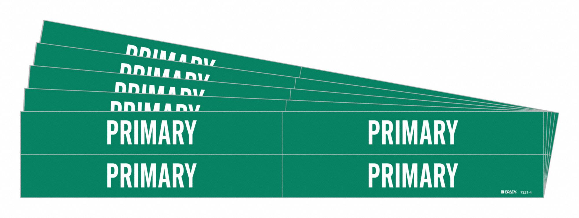 Pipe Marker: Primary, Green, White, Fits 3/4 to 2 3/8 in Pipe O.D., 4 Pipe Markers, 5 PK