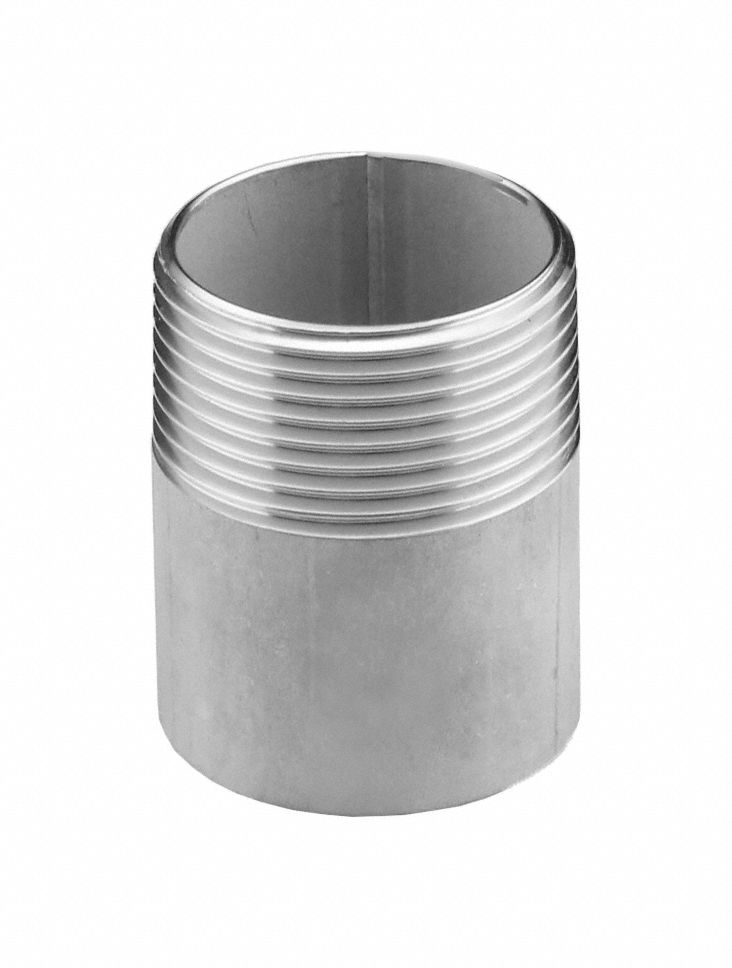Nipple: 304 Stainless Steel, 2 in Nominal Pipe Size, 8 in Overall Lg,  Threaded on One End, Male NPT