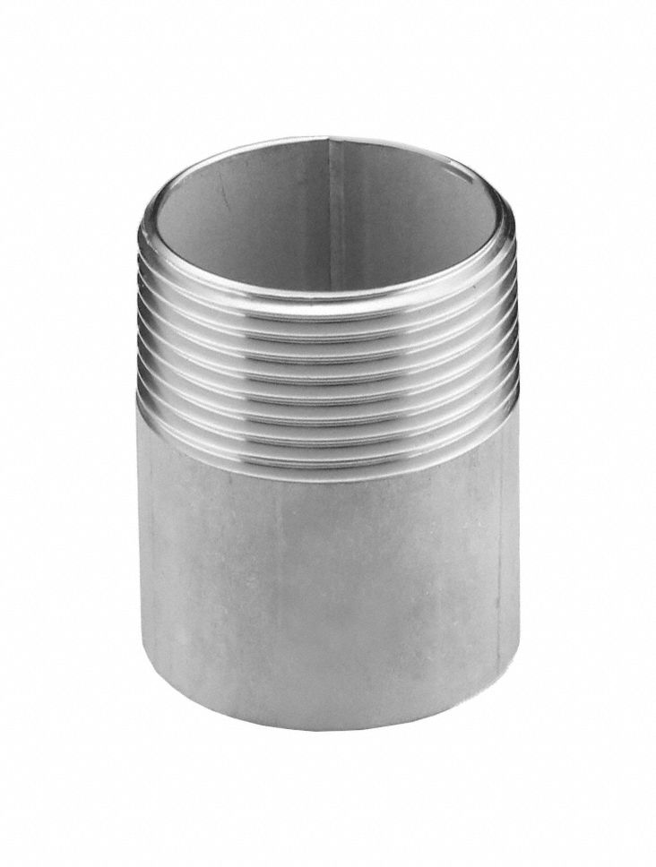 Nipple: 304 Stainless Steel, 1 1/2 in Nominal Pipe Size, 1 1/2 in Overall Lg, Threaded on One End