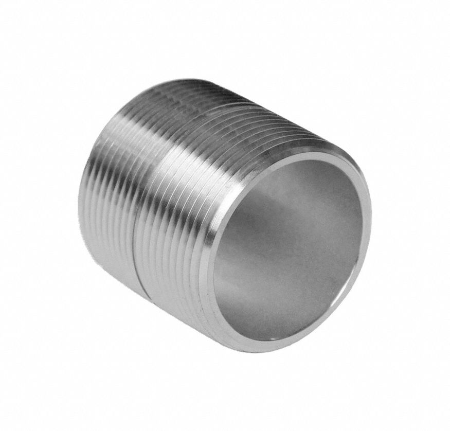 Nipple: 304 Stainless Steel, 4 in Nominal Pipe Size, 2 7/8 in Overall Lg, Fully Threaded, Seamless