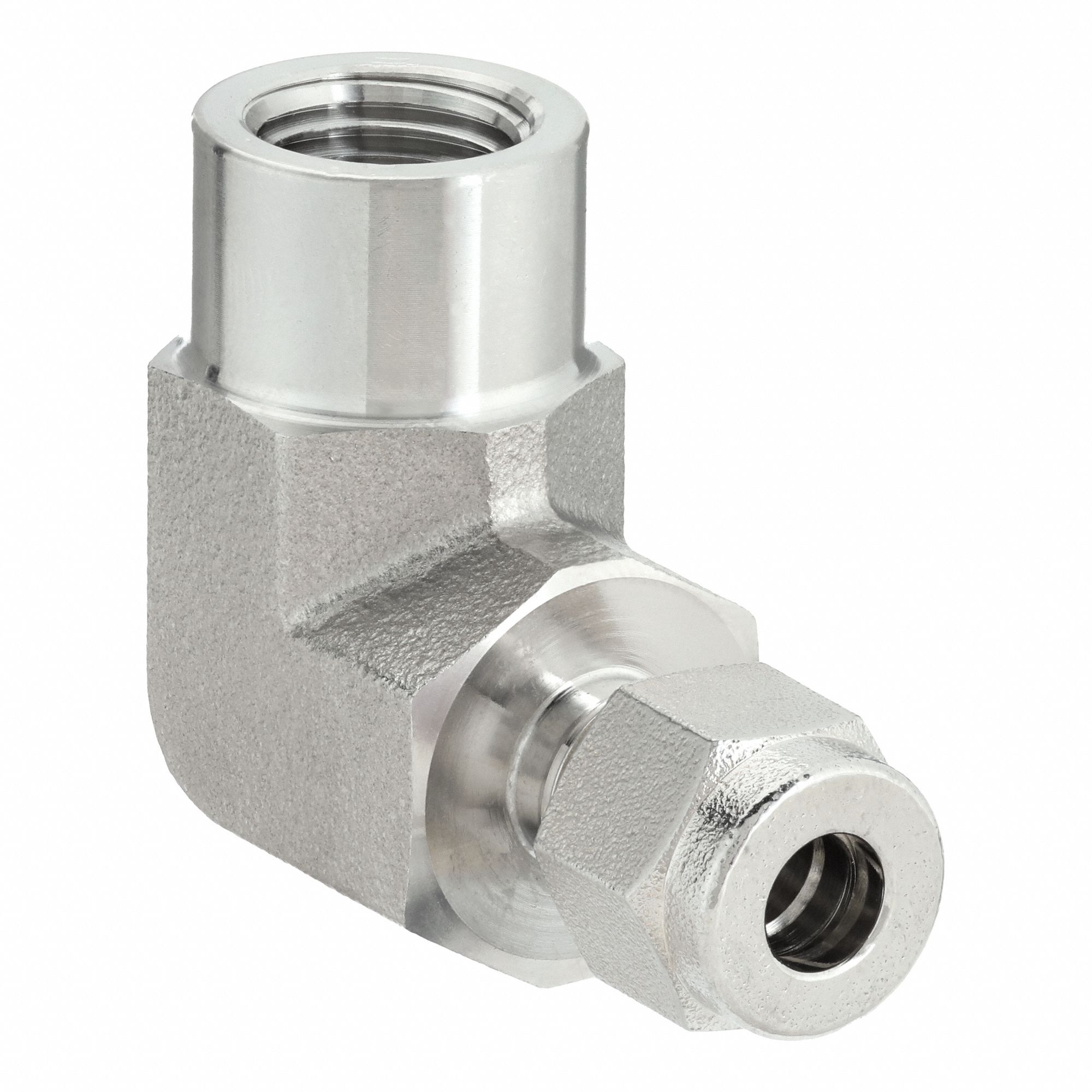 Compression Fitting Elbow: 1/2 in OD x 1/2 in Pipe Fitting Size, Stainless Steel