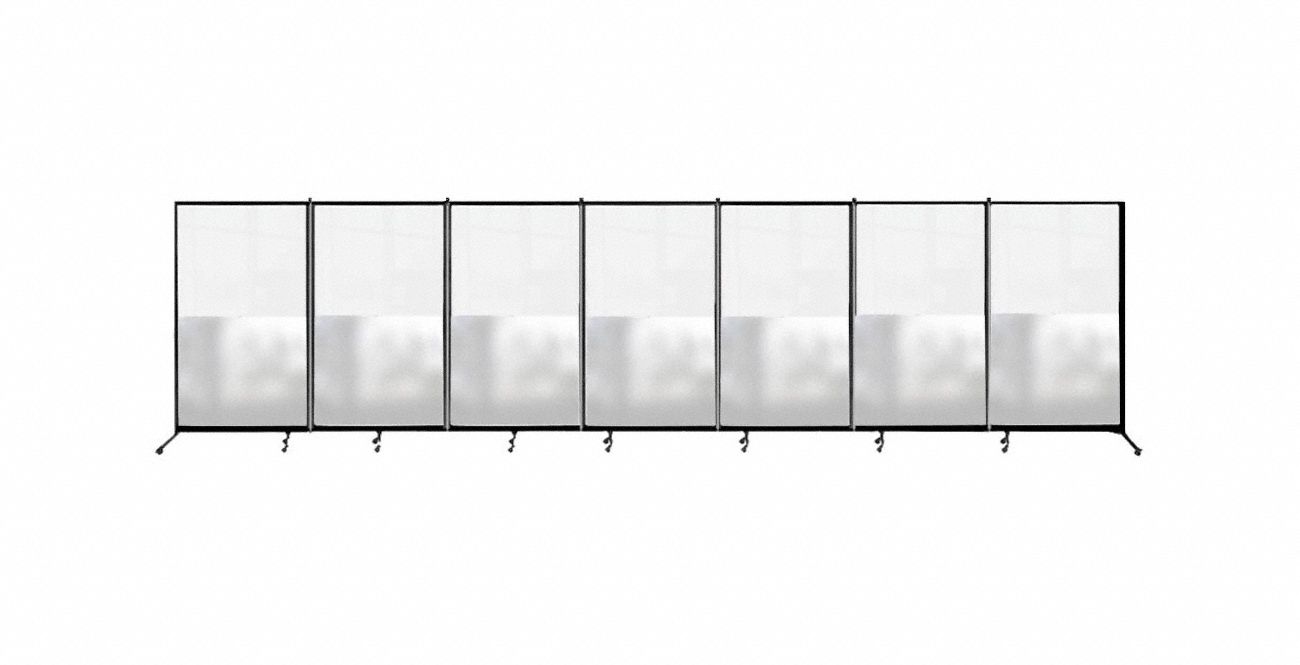 Room Divider: 7 Panels, Half Transparent/Half Translucent, Clear Panel, 74 in Overall Ht
