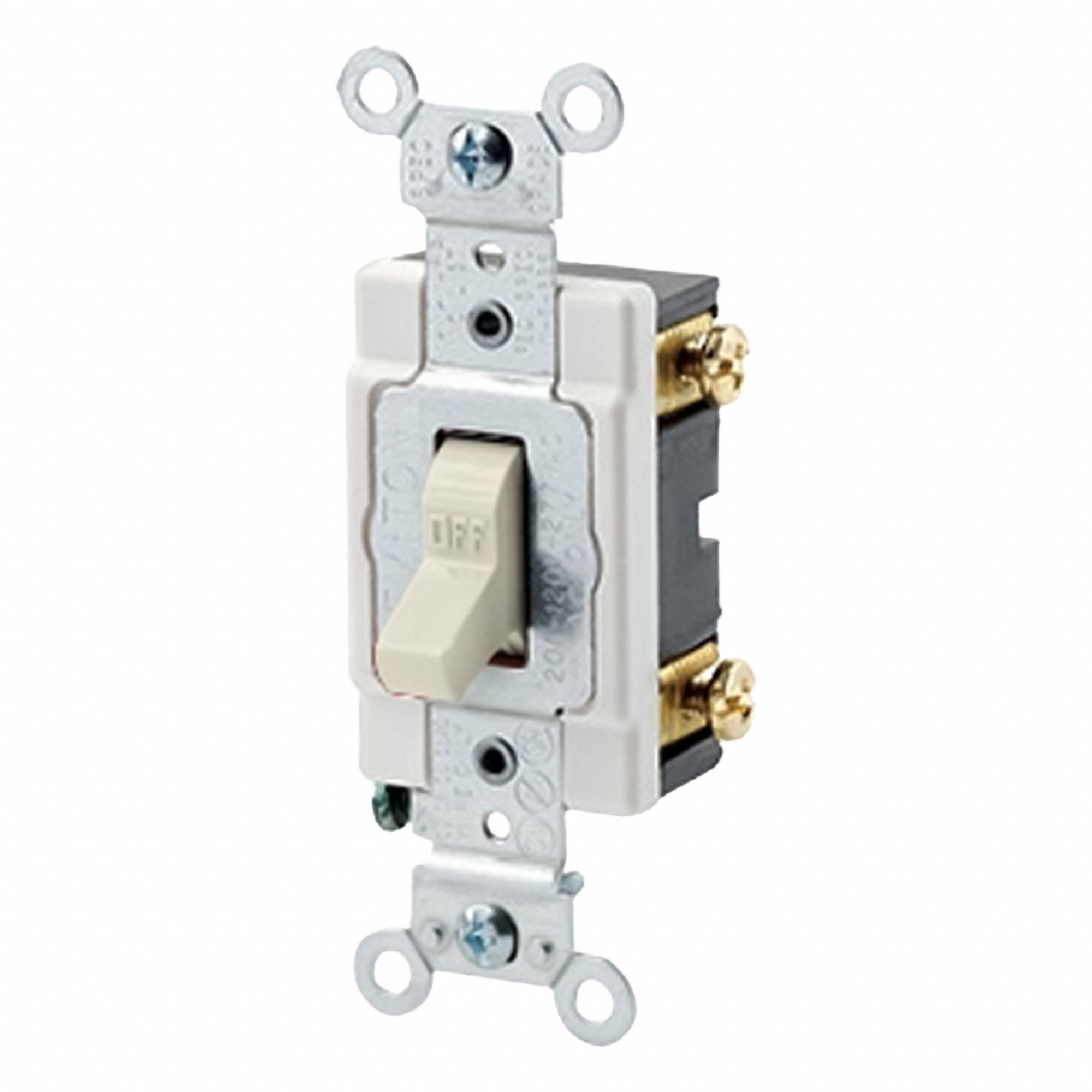 AC Quiet Switch: Toggle Switch, Single Pole, Light Almond, 20 A, 120/277V AC, Screw Terminals