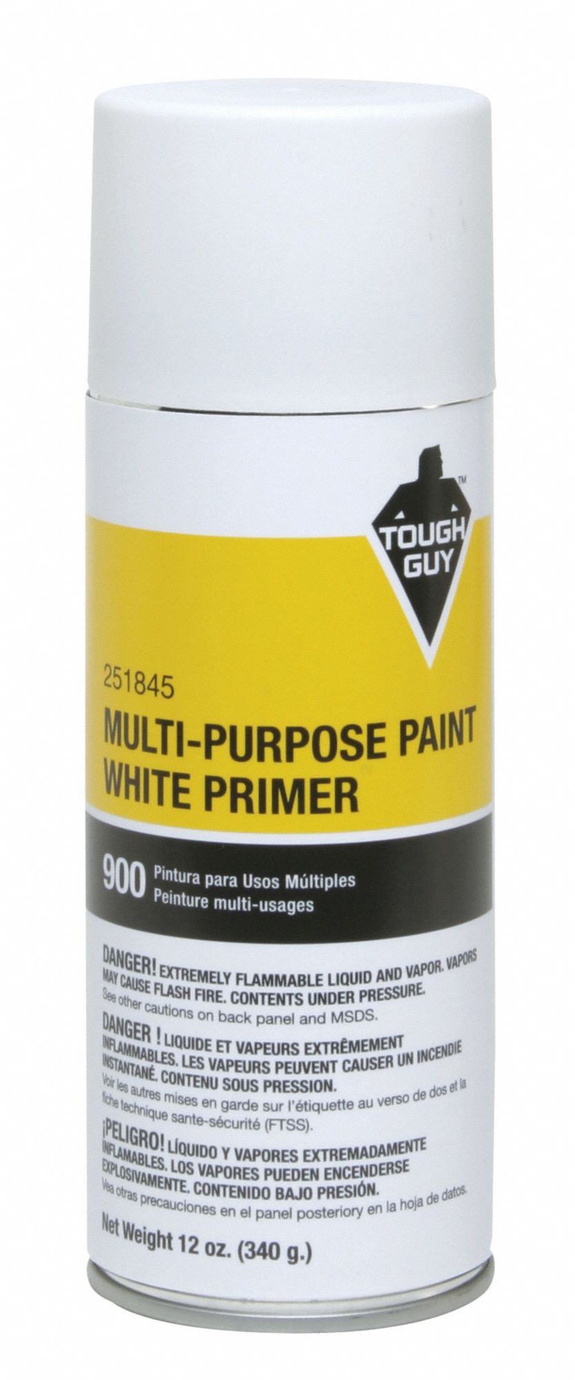 TOUGH GUY Spray Primer White, Flat, 12 oz Net Wt, Up to 22 sq ft