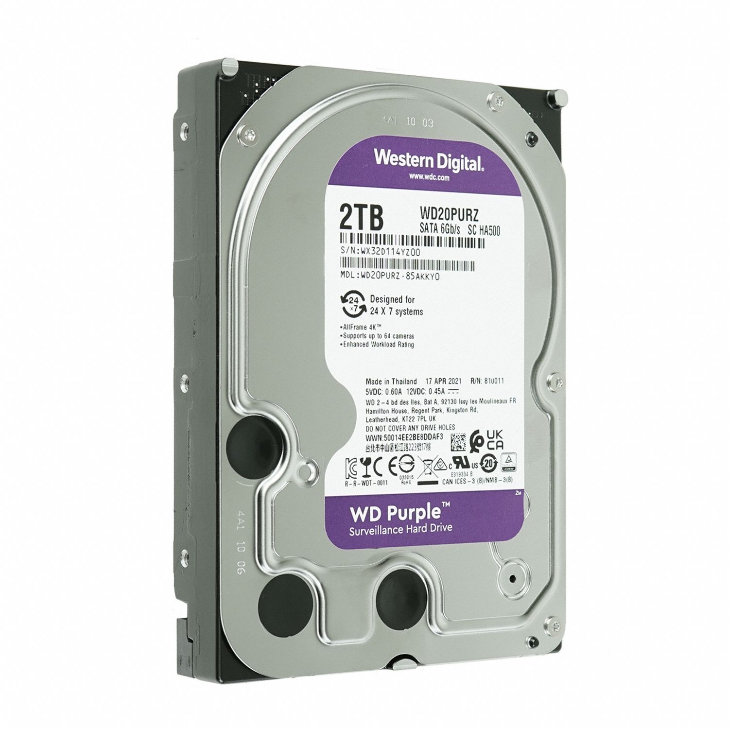 WD Purple 2TB Surveillance Hard Disk: Video Surveillance Systems, Purple, Metal