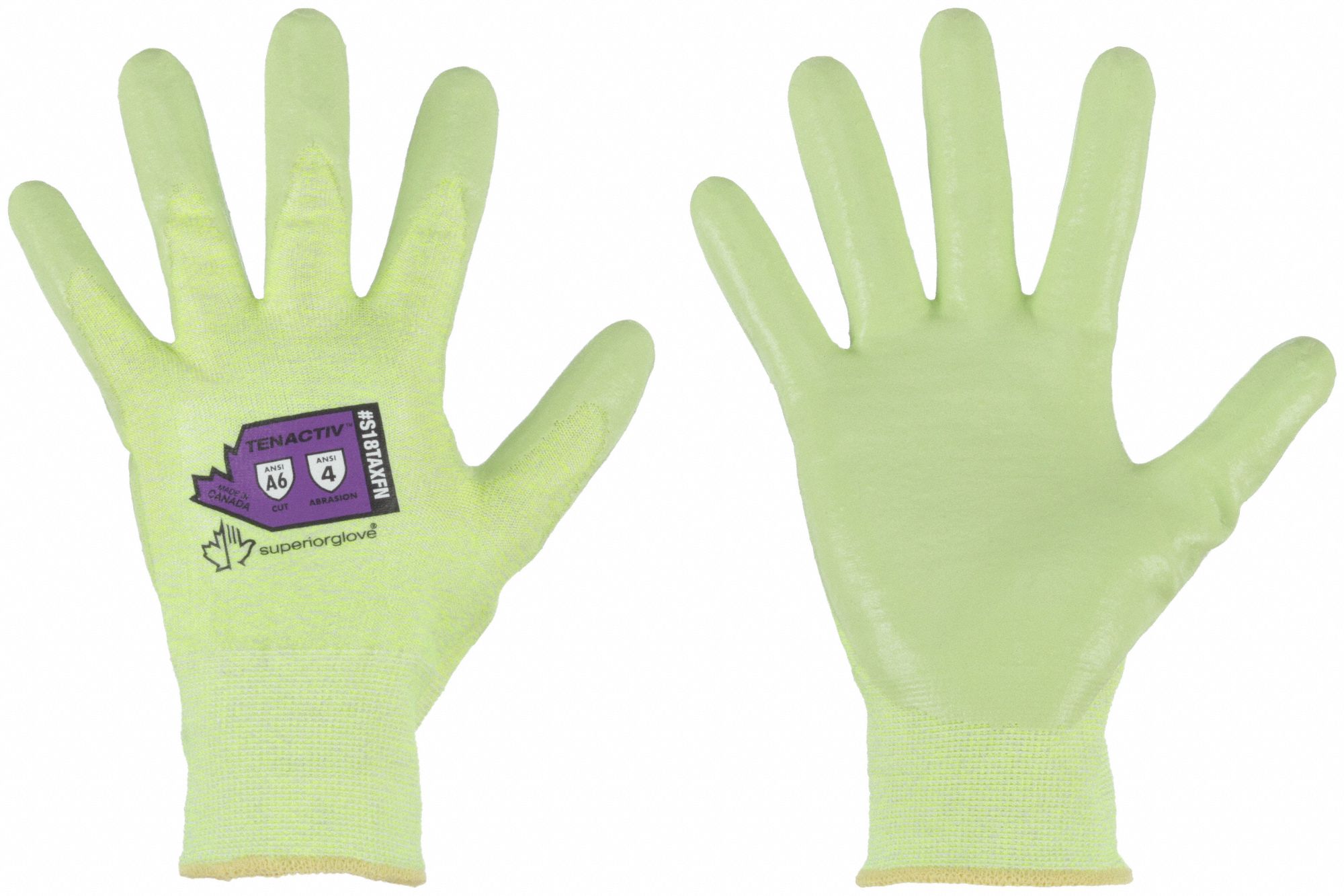 KNIT GLOVES, (8), ANSI CUT LEVEL A6, DIPPED PALM, NITRILE, SANDY, LIME