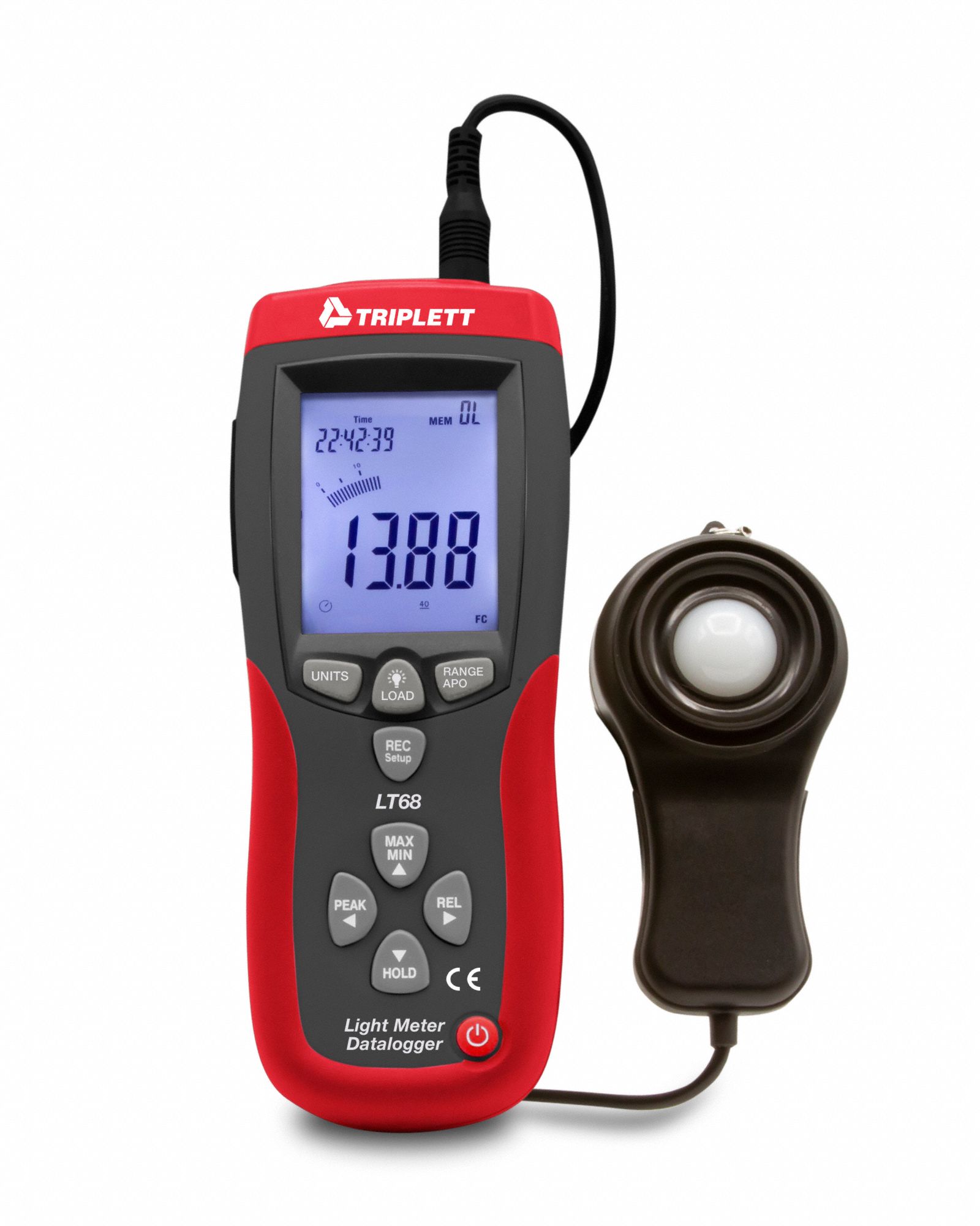 LIGHT METER, 3 FT CABLE/CARRYING CASE/PROTECTIVE COVER/USB CABLE, +/-5% LIGHT LEVEL ACCURACY