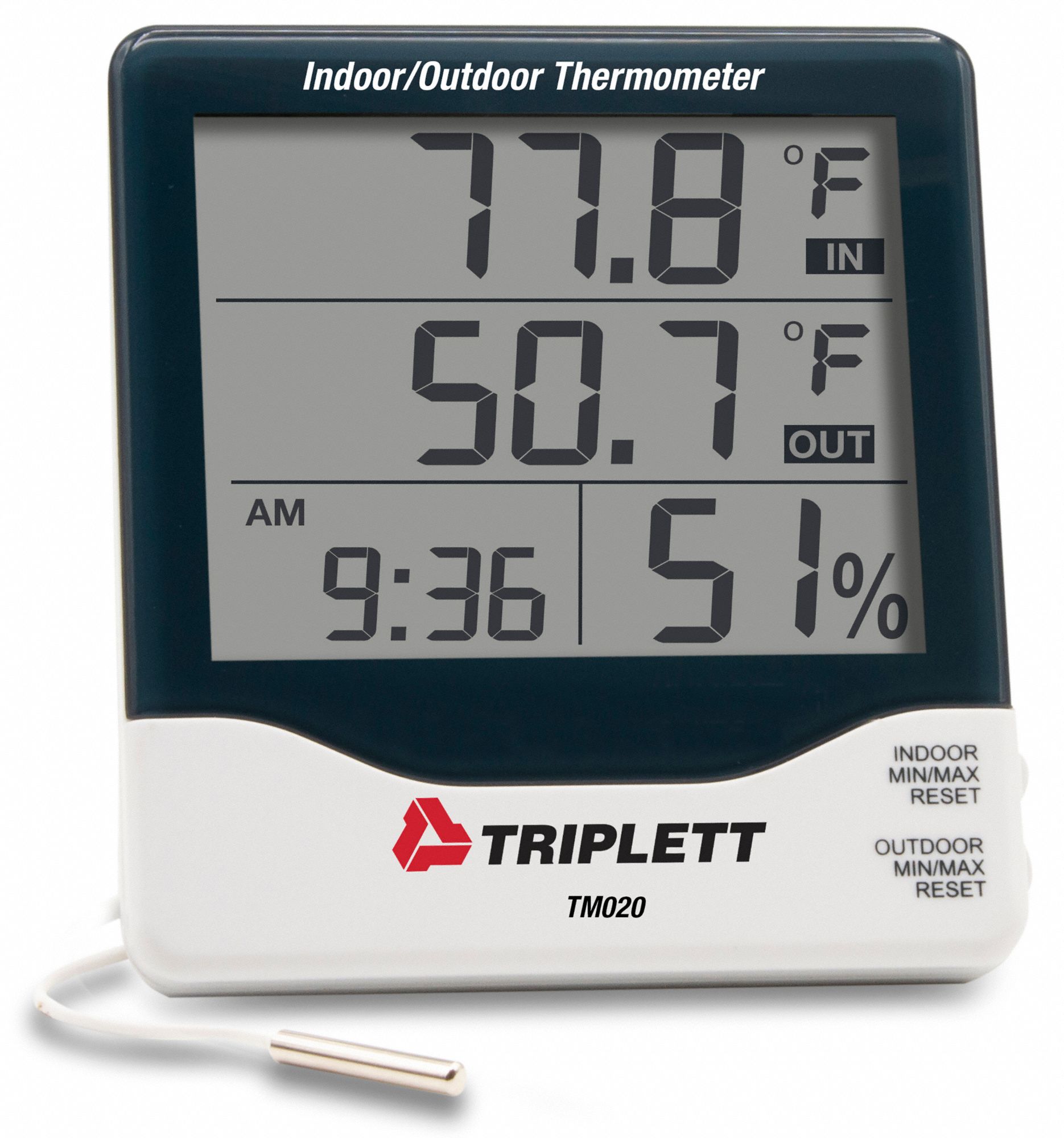 INDOOR/OUTDOOR TEMPERATURE INDICATOR, TEMP, HUMIDITY/TEMP, CABLED SENSOR