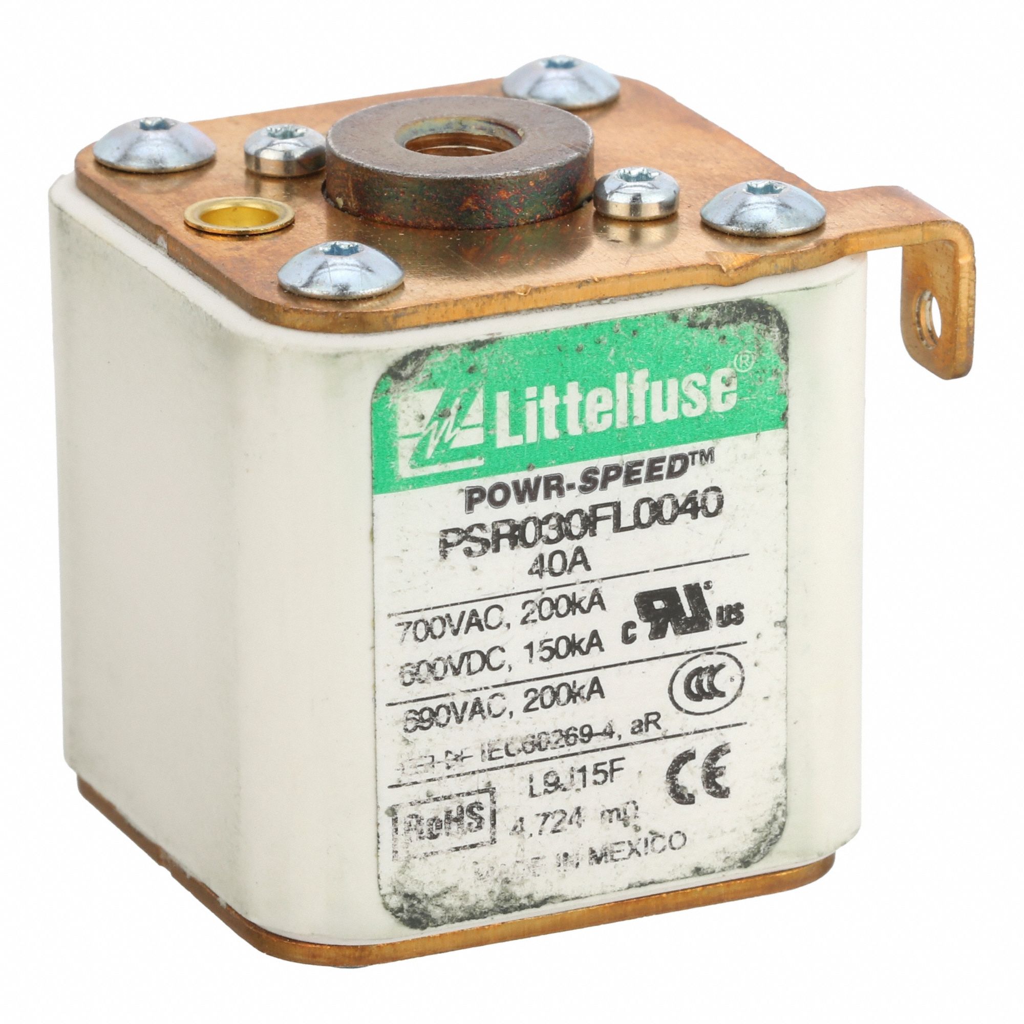 High Speed Semiconductor Fuse: PSR Series, Very-Fast-Acting, 40 A, 700 V AC, 600 V DC DC Volt Rating