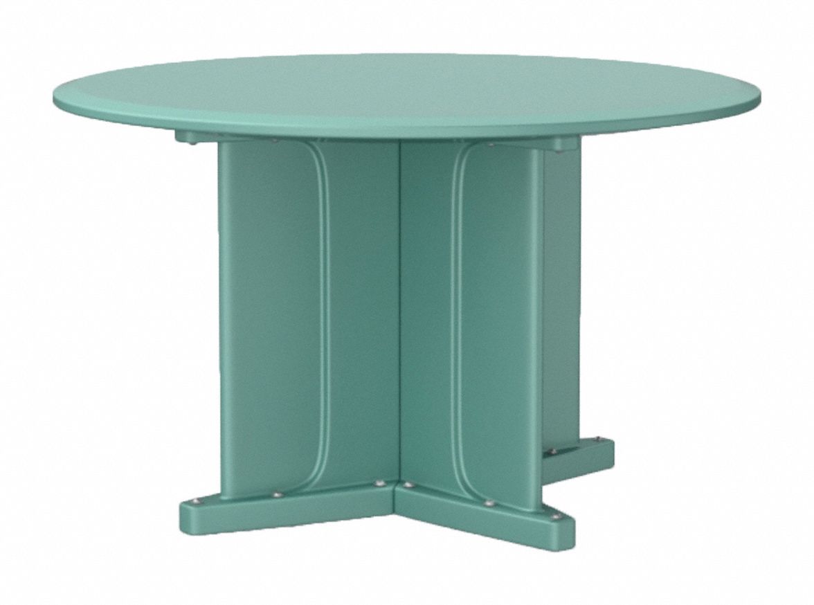 Table: 29 in Overall Ht, 48 in Overall Dia, No Game Top, Ballast Accepted, Aqua, ISO 22196