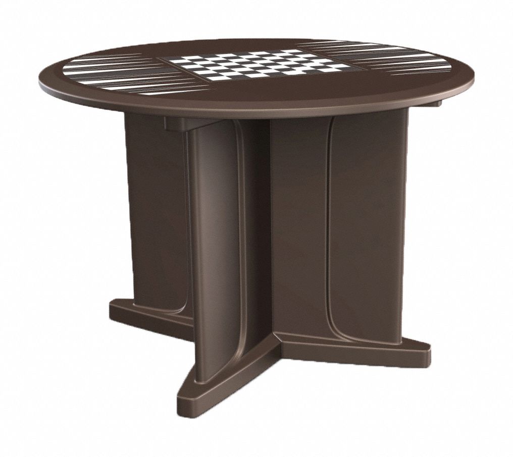 Table: 29 in Overall Ht, 48 in Overall Dia, Game Top Included, Ballast Accepted, Brown