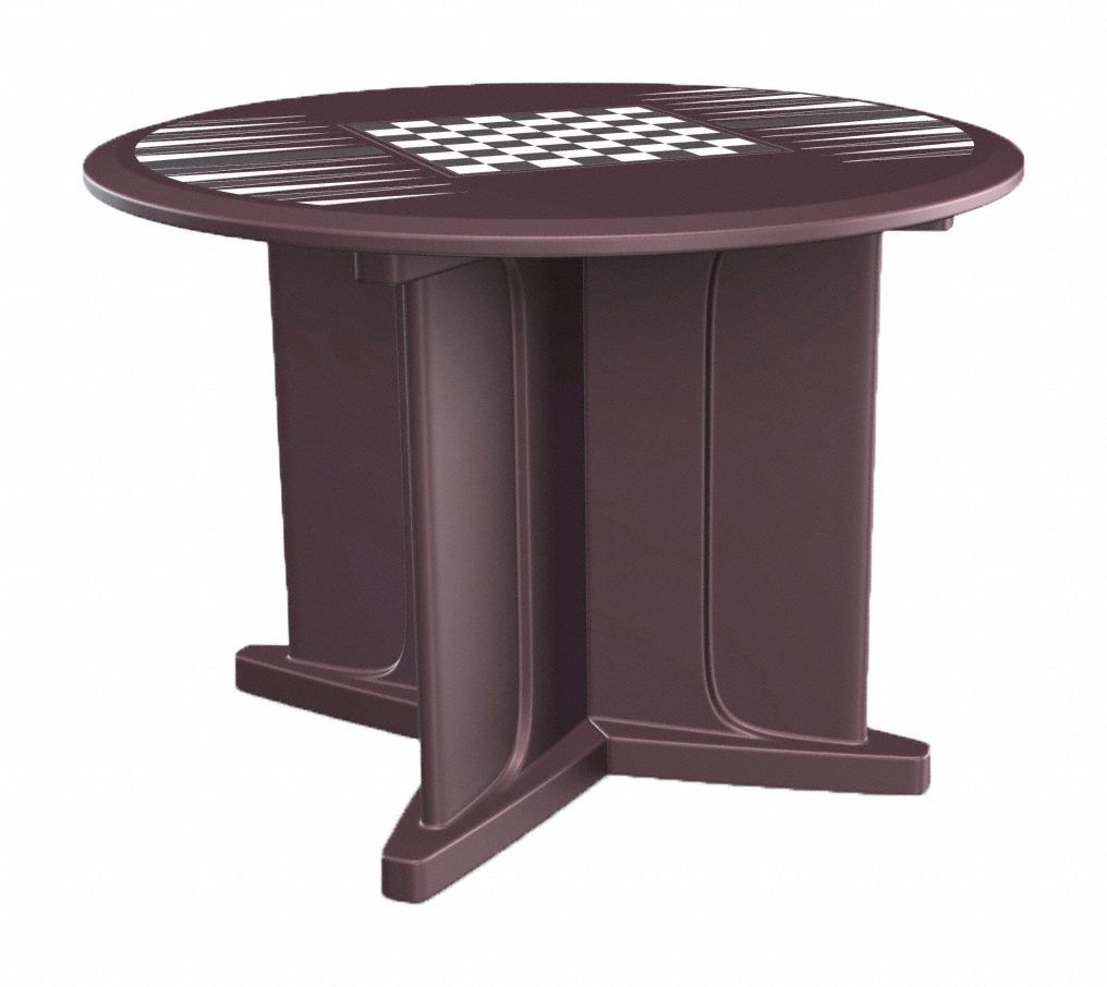 Table: 29 in Overall Ht, 48 in Overall Dia, Game Top Included, Ballast Accepted, Burgundy