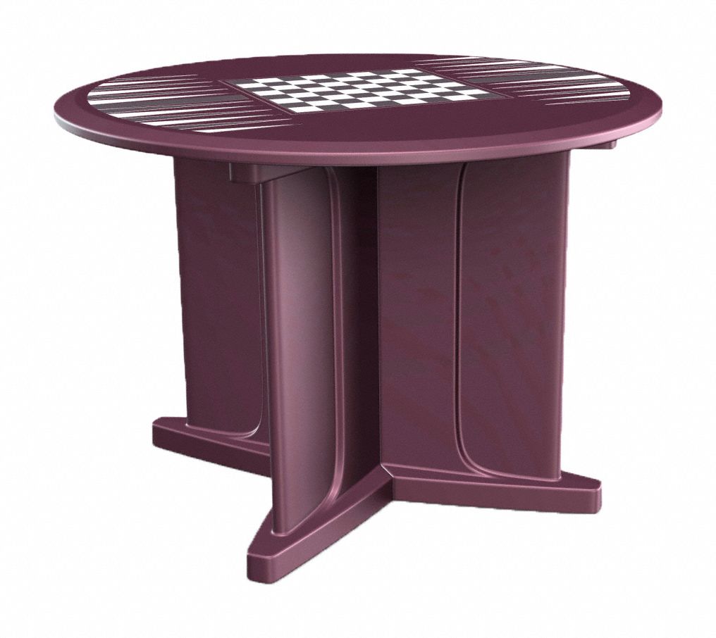 Table: 29 in Overall Ht, 42 in Overall Dia, Game Top Included, Ballast Accepted, Burgundy