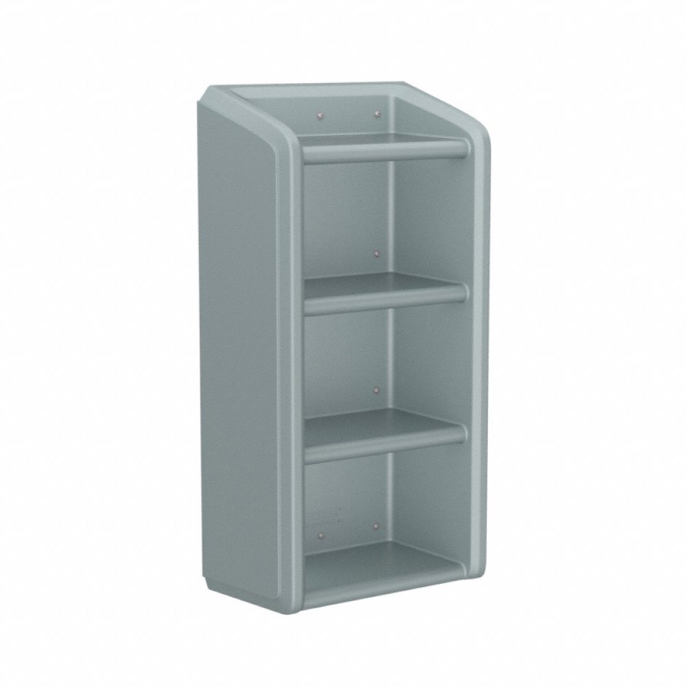Shelf/Step: Gray, 49 in Overall Ht, 25 in Overall Wd, 14 in Overall Dp, 4 Shelves, ISO 22196