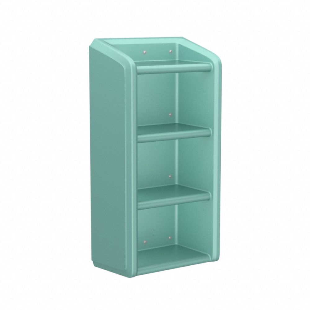 Shelf/Step: Aqua, 49 in Overall Ht, 25 in Overall Wd, 14 in Overall Dp, 4 Shelves, ISO 22196
