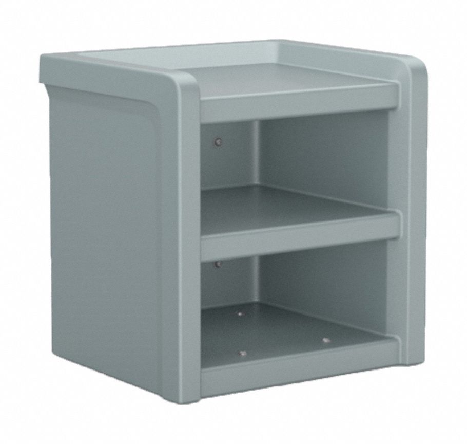 Nightstand: Gray, 21 1/2 in Overall Ht, 21 in Overall Wd, 18 in Overall Dp, 3 Shelves