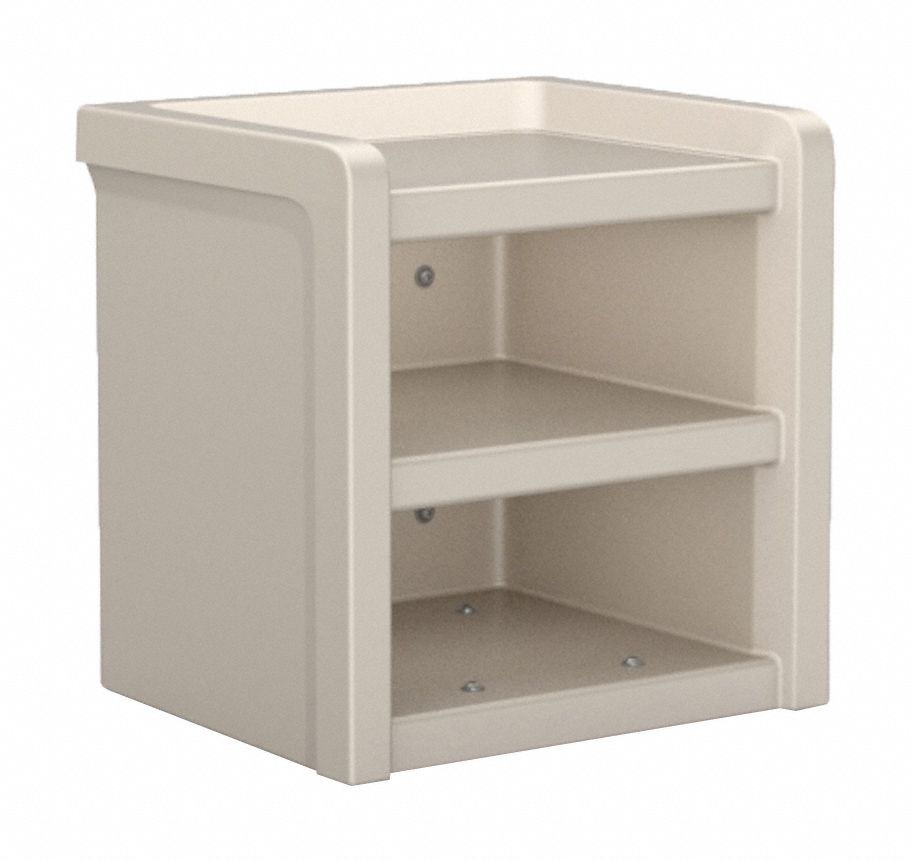 Nightstand: Stone Gray, 21 1/2 in Overall Ht, 21 in Overall Wd, 18 in Overall Dp, 3 Shelves