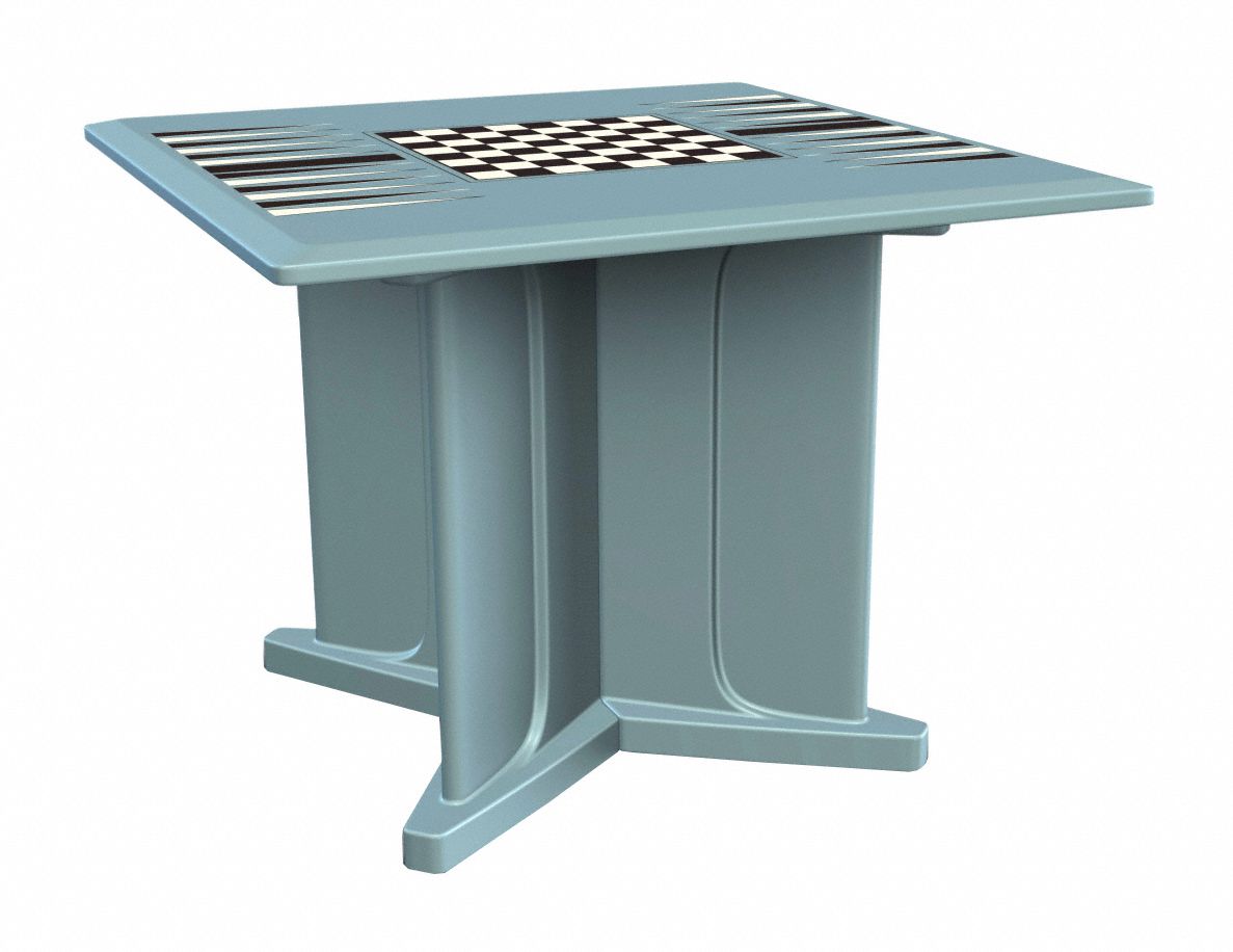 Table: 29 in Overall Ht, 42 in Overall Wd, 42 in Overall Dp, Game Top Included, Blue Gray