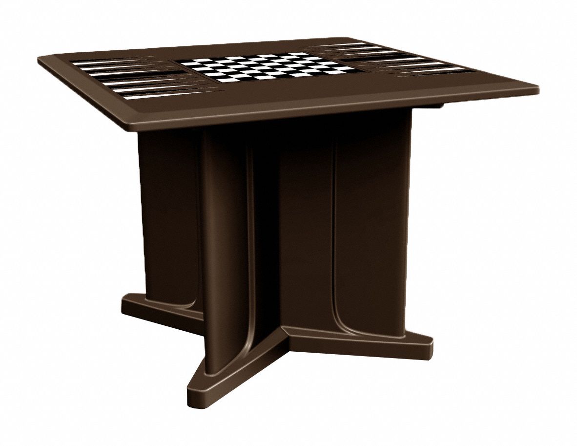 Table: 29 in Overall Ht, 42 in Overall Wd, 42 in Overall Dp, Game Top Included, Brown