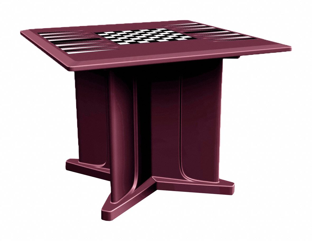 Table: 29 in Overall Ht, 42 in Overall Wd, 42 in Overall Dp, Game Top Included, Burgundy