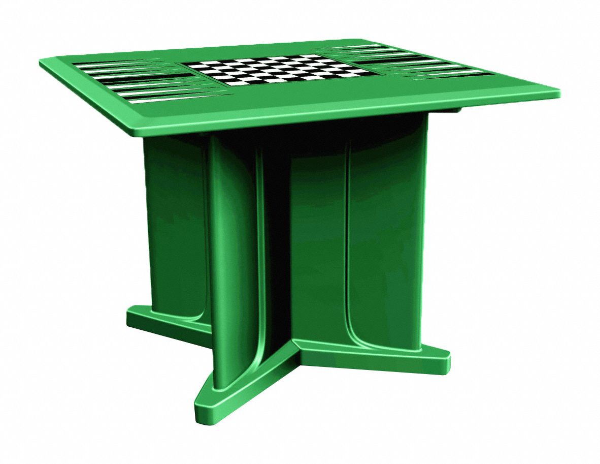 Table: 29 in Overall Ht, 42 in Overall Wd, 42 in Overall Dp, Game Top Included, Green