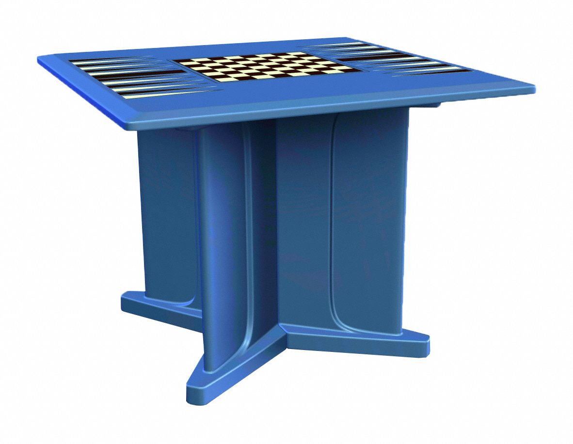 Table: 29 in Overall Ht, 42 in Overall Wd, 42 in Overall Dp, Game Top Included, Slate Blue