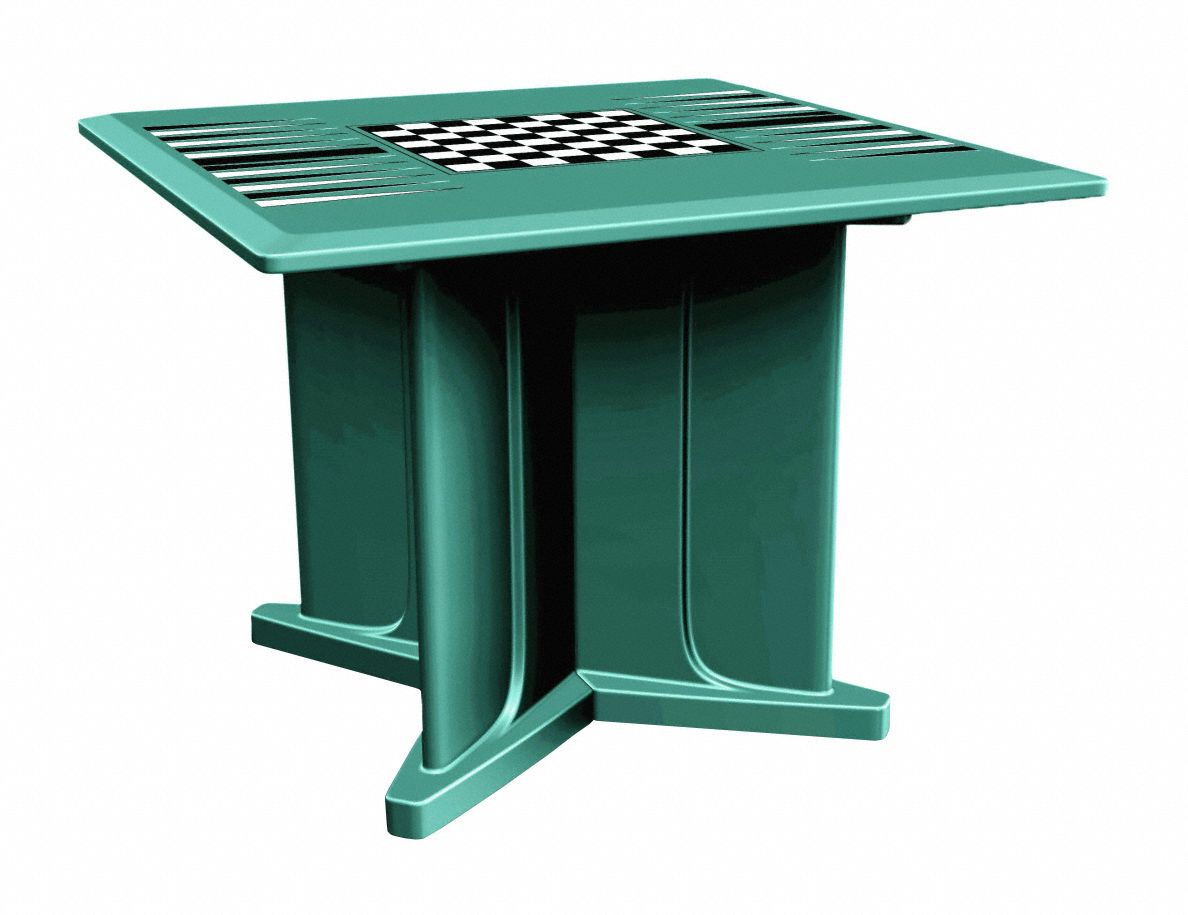 Table: 29 in Overall Ht, 42 in Overall Wd, 42 in Overall Dp, Game Top Included, Aqua