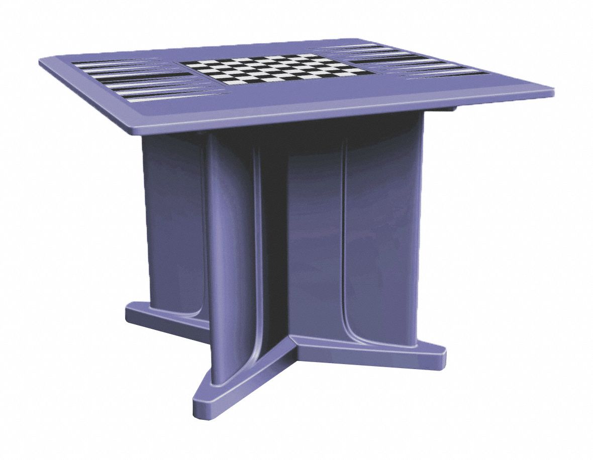 Table: 29 in Overall Ht, 42 in Overall Wd, 42 in Overall Dp, Game Top Included, Indigo