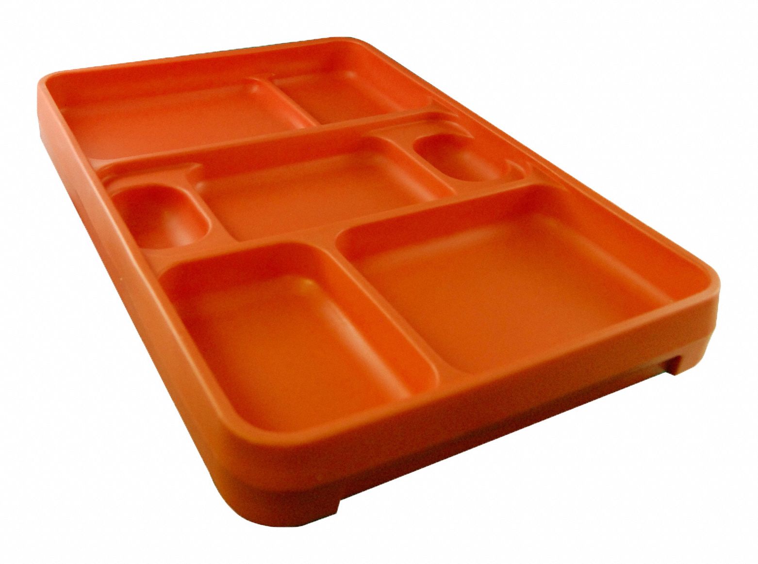 Food Tray: 14 1/4 in Overall Lg, 9 1/2 in Overall Wd, Orange, 7 Compartments, Orange